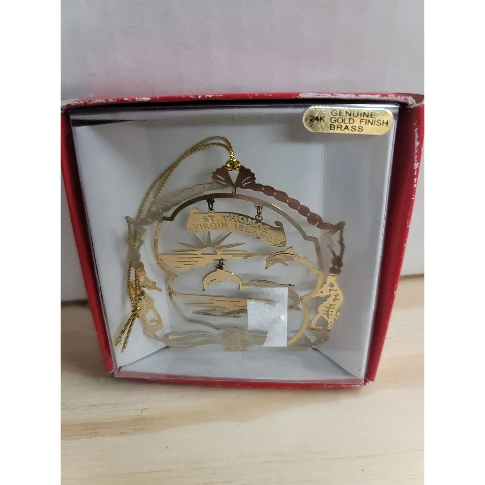 St. Thomas Virgin Islands‎ 24K Gold Finish Brass Dolphin Ornament Souvenir